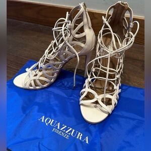 Aquazzura Lace-Up Nude Strappy High Heel Sandals
